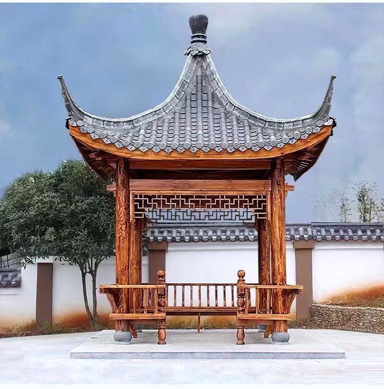 四角凉亭与防腐木亭 传统园林古建的现代安装工艺